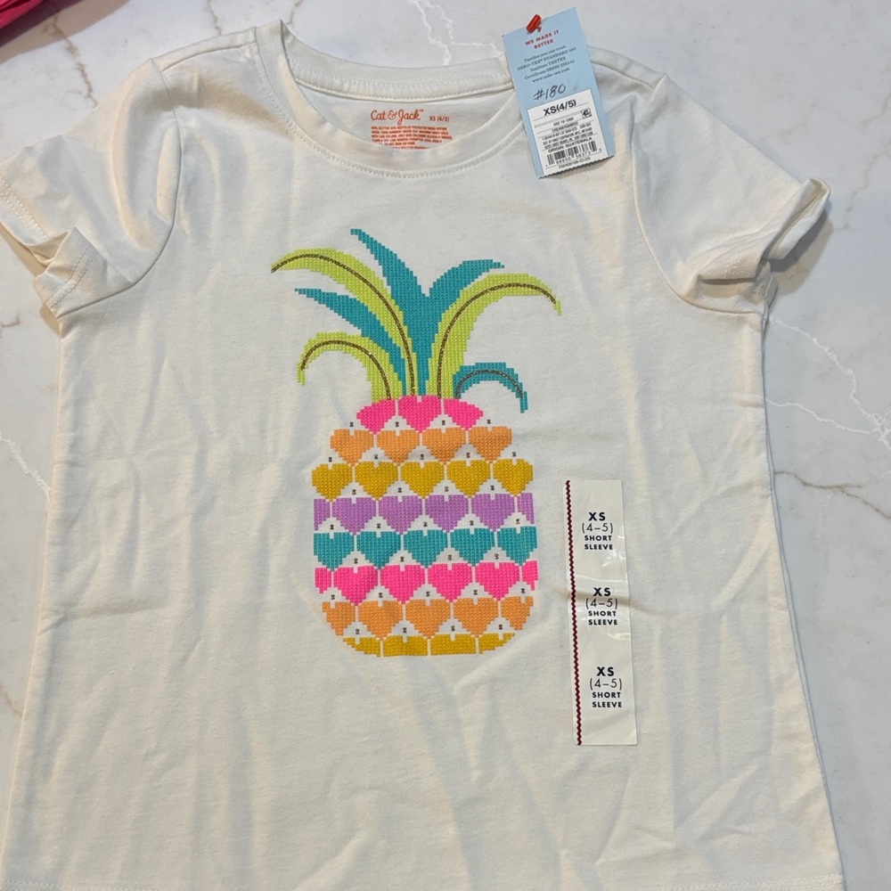 Cat & Jack Pineapple Tee and Pink Shorts Set Girl’s Size XS (4/5) NWT - Picture 4 of 5